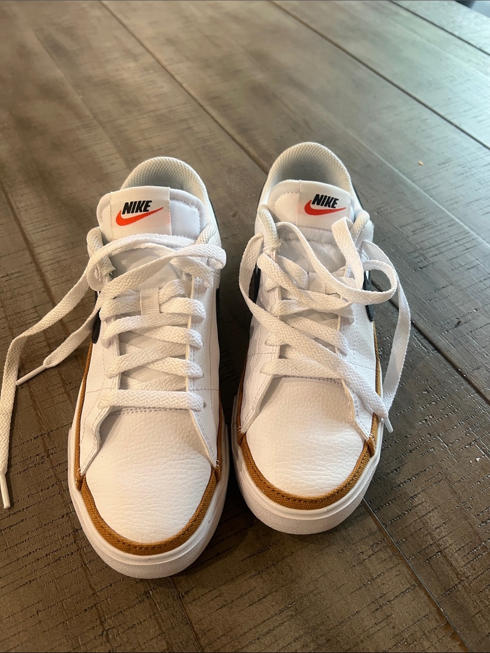 Nike Court Legacy White & Brown with Black Swoosh, Women's size 8